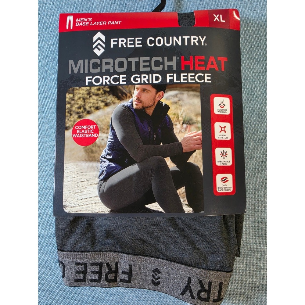 Free Country Microtech Heat Force Grid Fleece Base Layer Pant Charcoal XL ,NEW